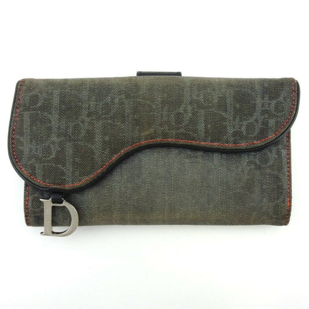 Dior wallet Trotter gray gray-based canvas �~ leather Auth T19109